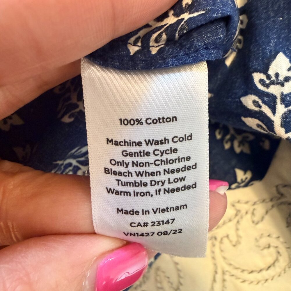 Talbots Button Up Size S Petite Blue White Tropical Long Sleeve Cotton 2 Shirts - Picture 5 of 14